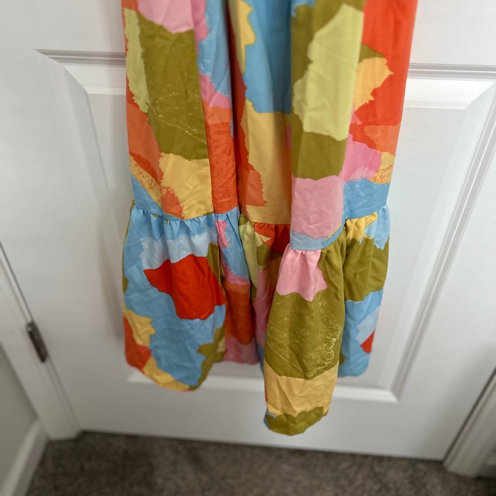 Absolutely stunning abstract printed shades of Donna Morgan's belted maxi Sz 4 - Picture 5 of 8